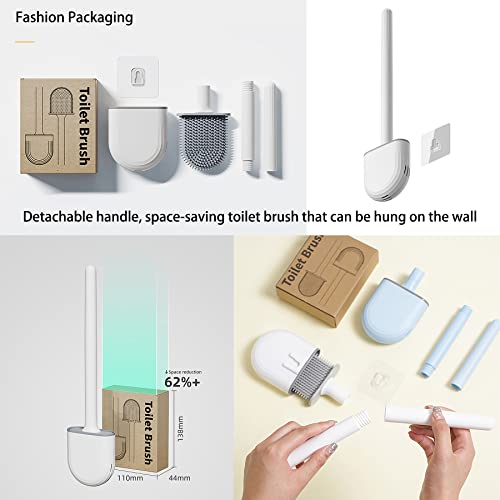 Image of Toilet Brushs-Silicone Toilet Brush with Non-Slip Long Handle Cleaner Brush, Bathroom Toilet Brush Holder Set,Silicone Brush Head Easily Clean Dead Corners, Wall Mounting