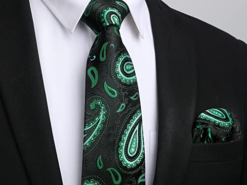 Image of HISDERN Ties for Men Paisley Tie and Pocket Square Woven Classic Floral Mens Ties Handkerchief Set Wedding Party Necktie