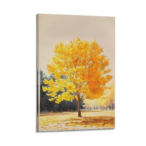 Poster arbre jaune d'automne pour illuminer un mur sombre tableau decoration interieure toile