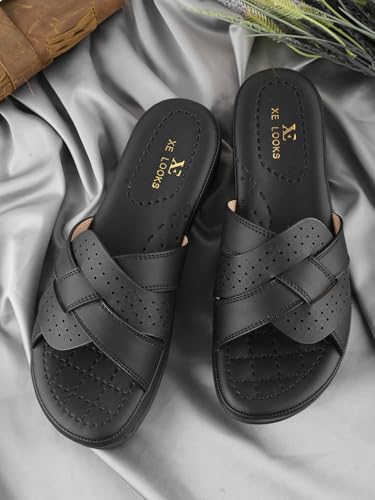 Image of XE Looks Sleek Slip-On Sandals Trendy & Stylish Cross-Strap Perforated Comfort