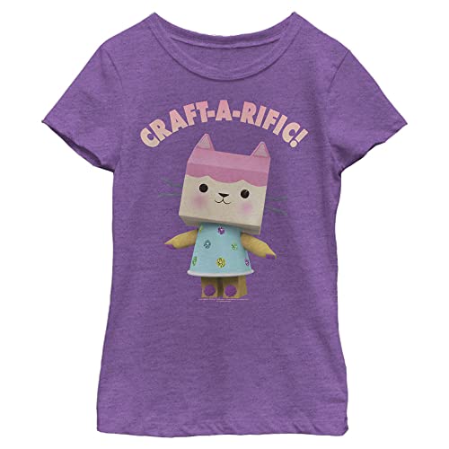 DREAMWORKS GABBY'S DOLLHOUSE Fifth Sun Girls Gabby's Dollhouse Craftarific Cat Short Sleeve Tee T Shirt, Purple Berry, Large US