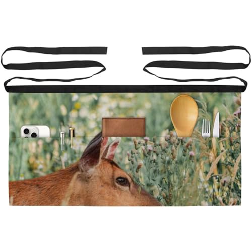 Tablier court de chef lot de 3 avec poches pour cuisine et bar au motif cerf