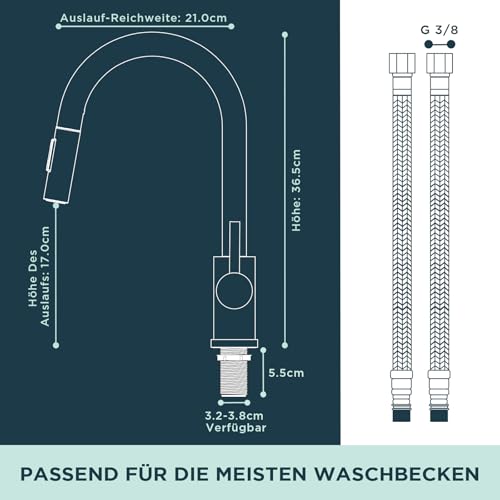 FORIOUS Wasserhahn Küche, Hoher Bogen Küchenarmatur mit Herausziehbarer Brause Ausziehbar Armatur, Mischbatterie Spültischarmatur Küche Küchenarmaturen, 360° Schwenkbar, Gebürstetes Gold