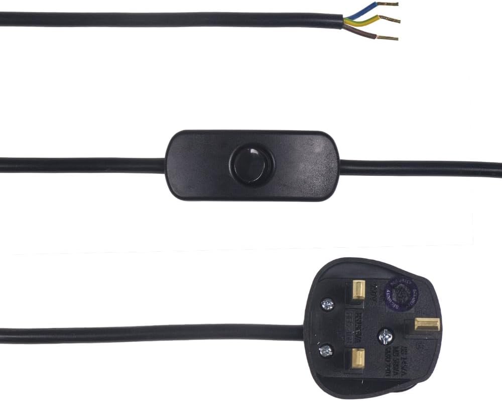 3 Core Table Lamp Pre Made Cable with Inline Switch 2.5 Meters (Black)