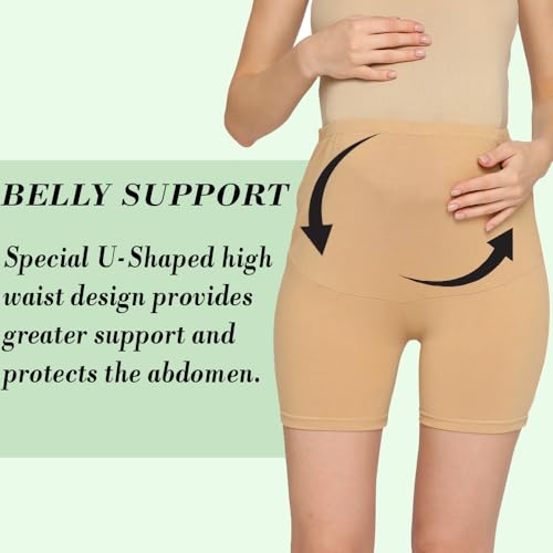 Image of Women's High Waist & Mid-Thigh Cotton Lycra Maternity Shorts|Pregnancy Panty|Maternity Panties Over The Belly for The Pre & Post Pregnancy