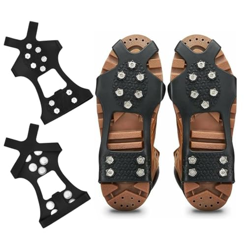 1 Paire de Crampons Amovibles pour Chaussures, Crampons pour la Neige Antidérapants avec 10 Pointes en Acier, pour Randonnée Hivernale, Marche sur Glace