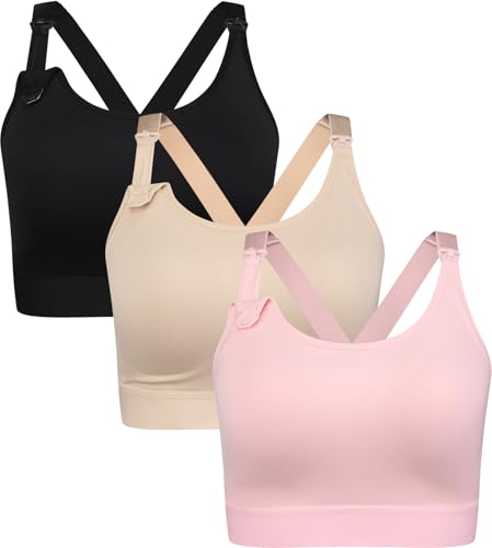 Suekaphin Supportive Nursing Bra Breastfeeding for Pregnant Women,Cross Back Maternity Bra Wire-Free Fixed Cups Wide Straps