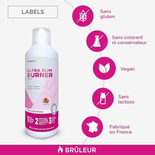 EAFIT MINCEUR Ultra Slim Burner - Complément Alimentaire Bien Être, Formule Minceur + Anti-Retention d'Eau - Perte de Poids Naturelle et Sculpture du Corps - Fabriqué en France - Saveur Fruitée 500ml – Image 6