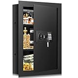 25.6" Wall Safes Between the Studs Fireproof, Combination Lock Hidden Safe with Removable Shelf, Fireproof in Wall Safe with Hidden Bottom Compartment for Important Documents Money Firearms Valuables