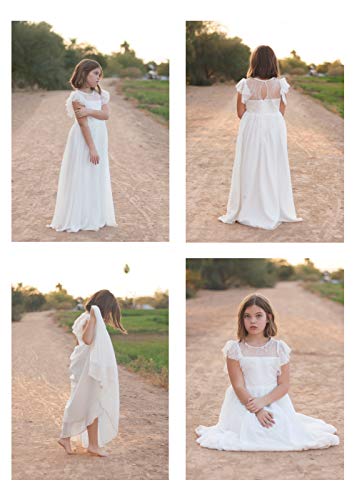 Abao Sister Flutter Sleeves A-Line Flower Girl Dress Ivory Size 10 #TOP4