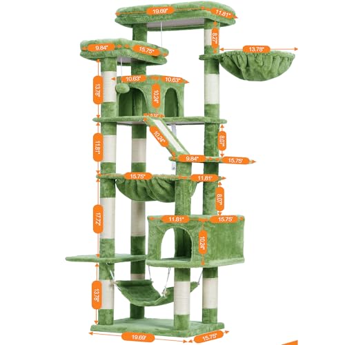 Image of Heybly Cat Tree, 71-Inch-Tall Tower for Indoor Cats with 2 Perches HCT034GR