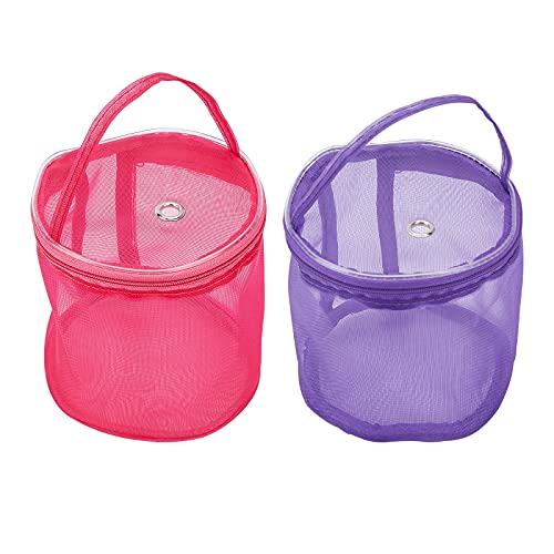 NBEADS 2 Pcs Empty Mesh Yarn Bags, Portable Knitting Bag Organza Storage Cases Tote Bags Crochet Thread Sewing Accessories for Yarn Storage (Fuchsia and Purple)