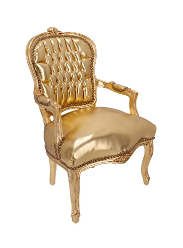 Way Home Store - Poltrona Barocco Stile Francese Luigi XVI - Legno Foglia Oro ed Ecopelle Oro - Dimensioni: 68x65x108 cm