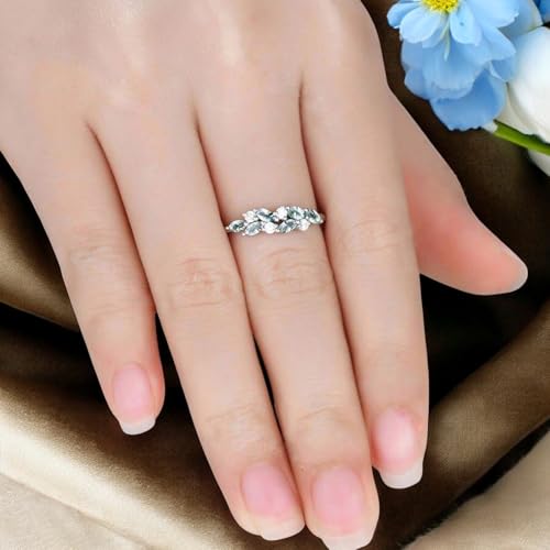 Moss agate cluster wedding band Unique marquise cut moss agate wedding band Vintage Moissanite ring Solid gold ring Valentine Day gift3