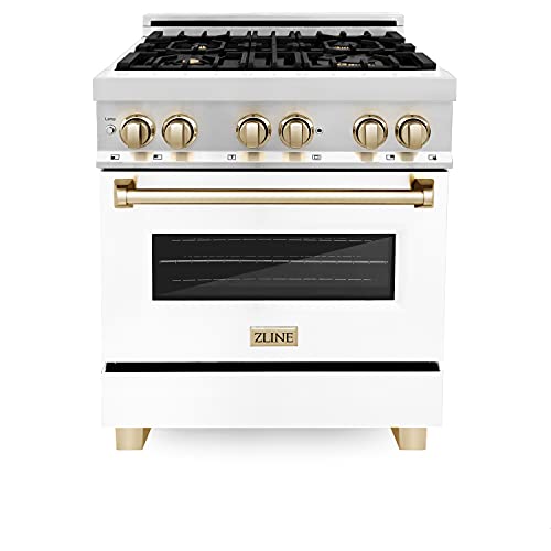 Zline Autograph Edition 30" 4.0 Cu. Ft. Dual Fuel Range With Gas Stove And Electric Oven In Stainless Steel With White Matte Door And Gold Accents (Raz-Wm-30-G) #TOP2