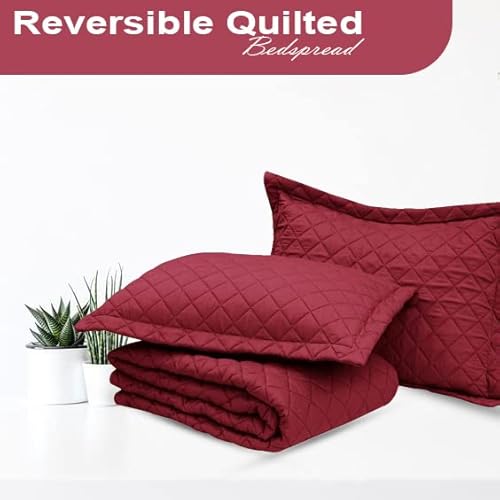 OZMIC Quilted Bedspreads Single Bed Throws for Bedroom Decor -Red Bedding Set Reversible Quilt Coverlet Embossed Pattern Bedspread with 2 Pillow Shams - Cosy Home Interiors OZMIC Quilted Bedspreads Single Bed Throws for Bedroom Decor -Red Bedding Set Reversible Quilt Coverlet Embossed Pattern Bedspread with 2 Pillow Shams - Image 6