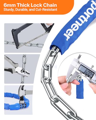 Image of Sportneer Bike Lock: 5 Digit Combination High Security Anti Theft Bike Chain Lock - 3.6ft Heavy Duty Keyless Bicycle Lock for Bike, Motorcycle, Scooter, Door & Gate - 6mm Thick, Easy to Use, Blue