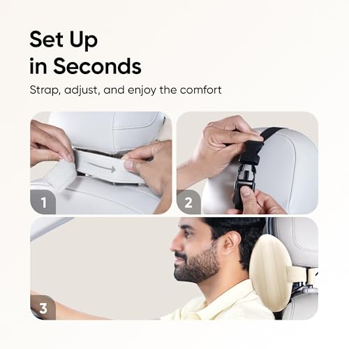 Image of Frido Mini Car Neck Pillow | Compact Ergonomic Memory Foam | Relieves Neck & Shoulder Strain | Ultrasoft Neck Rest Pillow for Comfortable Rides | Breathable Microfiber | Washable Velvet Cover | Beige