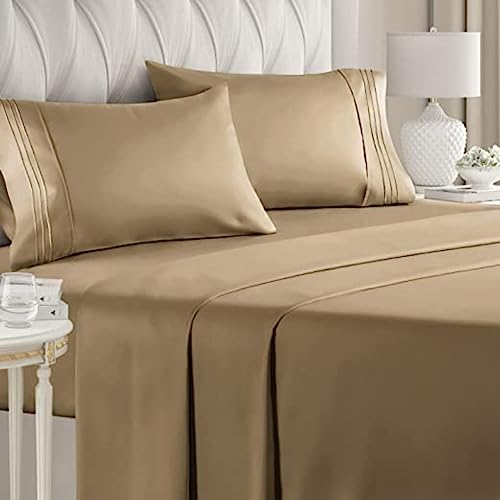 Image of Flat BedSheet with 2 Pillow Covers 600 TC 100% Egyptian Cotton Bedsheet Comfortable & Durable Hotel Quality Sheet (Queen 90x102, Beige)