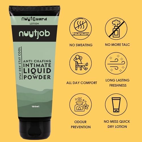 Nuutjob Nuutguard Anti Chafing Liquid Powder for Men Pack of 2 (100ml Each) | Anti Chafe for Thighs, Groin & Balls | For Gym, Sports & Daily Use | Talc-Free, Paraben-Free 4