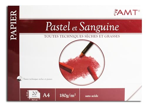 AMT Block-Papier 20 Blatt 21 x 29,7 cm 180 g/m2 Pastell und Sanguine – alle Technische Ernährt und grasses- Zeichnung – Pastell – Art Stickermaschine