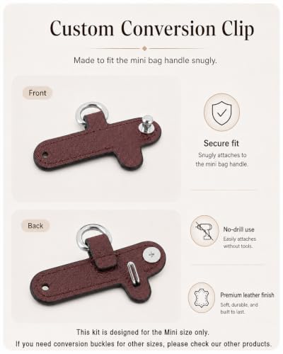 Image of Purse Organizer Insert & Leather Strap Conversion Kit Set, Compatible with Longchamp Le Pliage Mini Bag - Felt Inner Liner & Adjustable Shoulder Strap, Beige Insert & Burgundy Strap