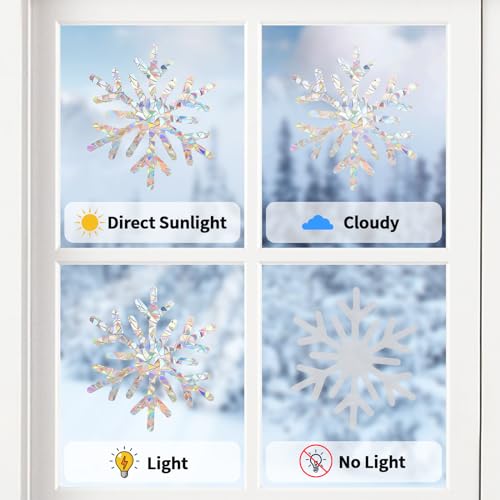 Image of Snowflake Stickers, DELLAN 55 Winter Christmas Window Clings | Decoration for Glass Windows, Decals for Bird Strike