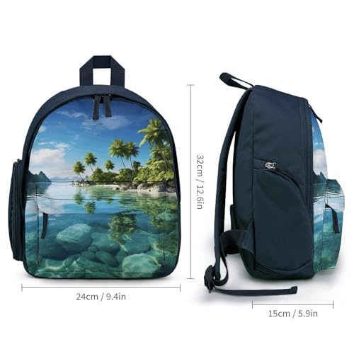 Beautiful Island in The Sea Backpack Small Book Bag with Side Pocket, Lightweight Durable Backpack, Travel Rucksack, Blue-style2