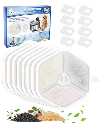 Cunina Cat Water Fountain Filter Fit for Smartoo 152oz/4.5L Wireless Cat Fountain PTM-643 Cat Fountain Filter Replacement Fit for Smartoo Replacement Filters Multilayer Filter 8 Filters + 8 Sponge