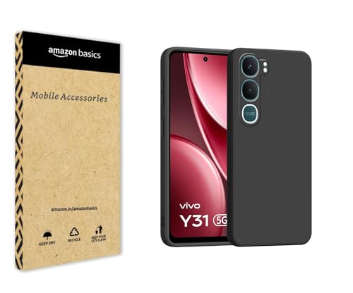 Image of amazon basics Back Cover for Vivo Y31 5G | Ultra Slim Soft Rubberised Case | Matte Silicone Flexible Mobile Case | Camera Protection - Black