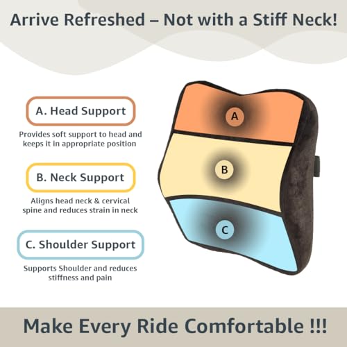 Image of Amazon Basics Car Neck Rest Pillow- Large | Ergonomically Designed | for Driving, Travel Comfort | Memory Foam, Cotton Cushion with Washable Cover | 28x26x12 Cm | 1 Year Warranty | Black