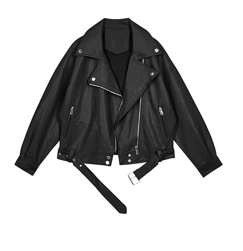 Veste de moto en cuir PU femmes blouson noir manche longue coupe large Dninmim M