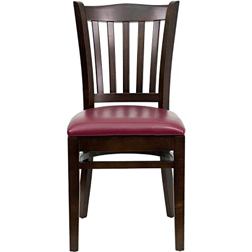 Image of Flash Furniture 4 Pk. HERCULES Series Vertical Slat Back Walnut Wood Restaurant Chair - Burgundy Vinyl Seat