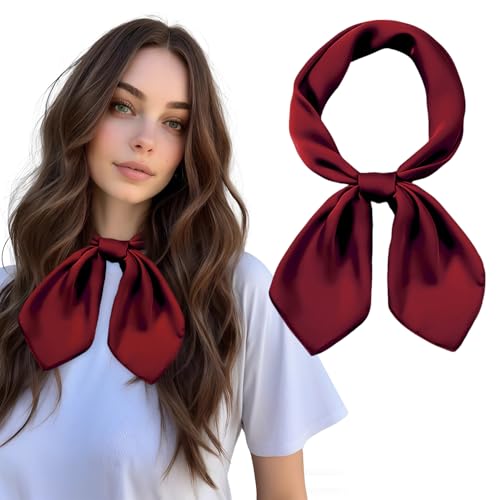 VLYX Foulard carré en soie 70x70cm pour femmes - Écharpe vintage style années 50, serre-tête, bandana, foulard de cou (Rouge Bordeaux)