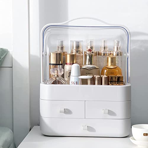 Makeup Organizer, Cosmetics Skincare Organizer Box Waterproof & Dustproof, Make Up Organizers And Storage For Vanity With Lid And Drawers, Cosmetic Display Cases For Dresser, Countertop (White-L) #TOP6