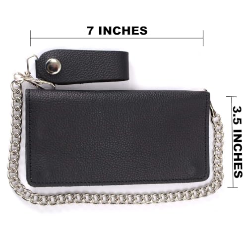 Image of Milwaukee Leather MLW7889 Men's 7.5 inch Black Premium Leather Soft Biker Wallet - Bi-Fold Anti-Theft Stainless Steel Chain
