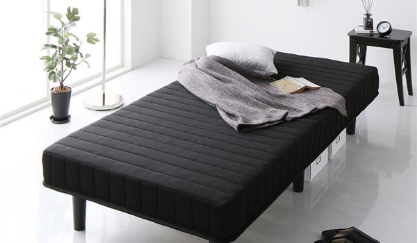 ベッド 脚付きマットレス ブラック シングル 通常丈 ボンネルコイル  