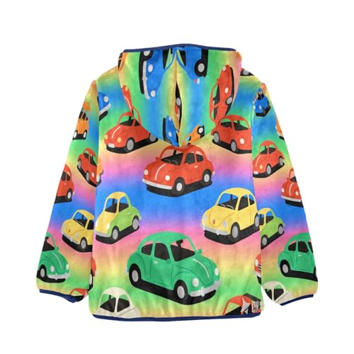 Colorful Cars on Rainbow Background Toddler Fleece Jacket Girl Boys Hooded Fleece Jacket Coat2