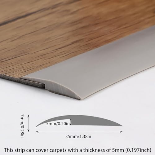 image for Trimold Carpet to Tile Floor Transition Strip, Grey Self-Adhesive Thre