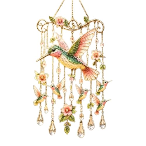 Campanas de viento de colibrí para terraza y jardín colgante metálico atrapasol 7