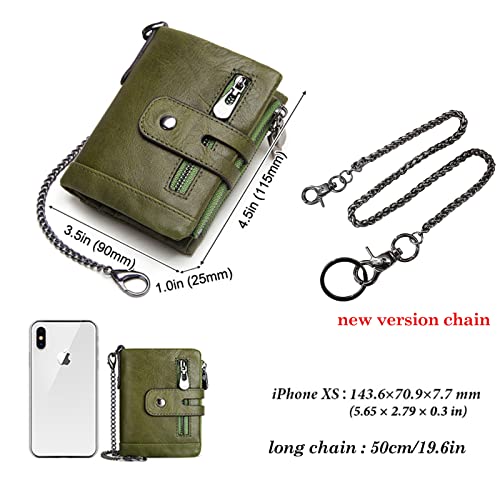 Image of Genuine Leather Bifold Chain Wallet for Men RFID Blocking | Heavy Duty Steel Anti-Theft Chain & 2 Zipper Coin Purse. Perfect for Bikers, Daily Commute, Gift for Dad /Husband