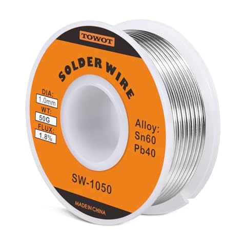 TOWOT Tin Lead Rosin Core Solder Wire for Electrical Soldering, Content 1.8% Solder Flux Sn60-Pb40 (1.0mm, 50g) Cover