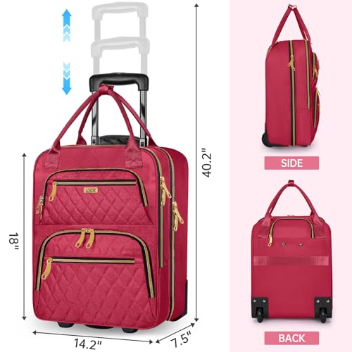 Image of Underseat Carry On Luggage with Wheels, Stylish Lightweight Under Seat Luggage, Personal Item Suitcase with telescoping handles for Men Women, Pilots and Crew, Burgundy
