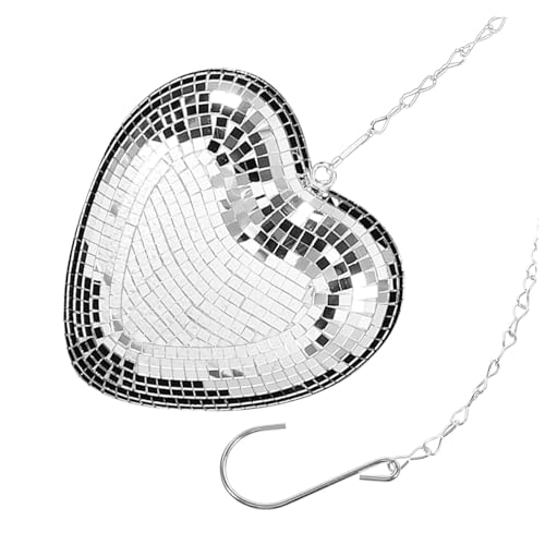 Cabilock Hanging Mirror Ball Decor Heart Shape Disco Ball Pendant for Wedding Party Bar Home