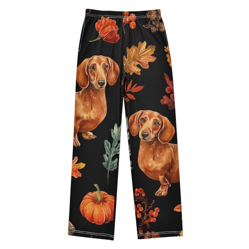 ZZXXB Autumn Dachshund Maple Leaves Boys Long Pants Soft Trousers Elastic Waist Kids Lounge Bottoms with Pockets S-XL
