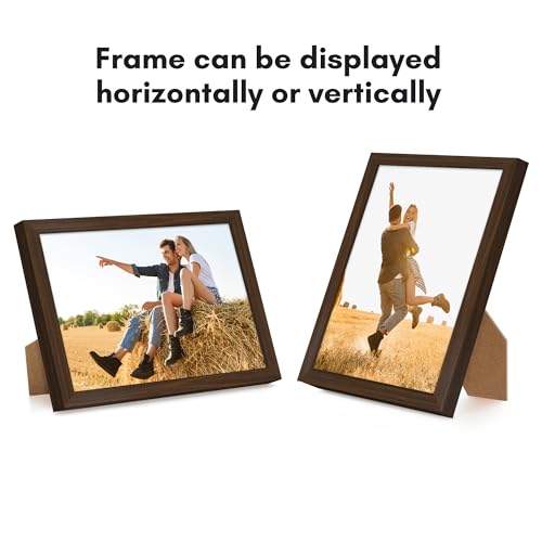 Americanflat 5x7 Picture Frame with Shatter-Resistant Glass - Streamline Collection - Thin Border Photo Frame for Tabletop and Wall Display - Hanging Hardware and Easel Stand Included - Walnut