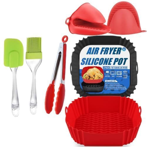 Dumleto Baking Essentials Square Silicone Basket Baking Tray with Handles Air Fryer Silicone Baking Tray Nonstick Reusable Heat Resistant Multicolor (01)-image-18