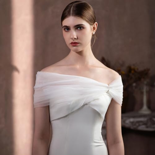 Tulle Bridal Shawl White Bridal Cape Detachable Wedding Shawls Shoulder Wrap for Wedding Party Prom Opera for Women 5