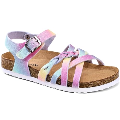 Image of Torotto Girls Sandals with Cork Footbed Adjustable Buckle Casual Slides Sandals Open Toes Flat for Kids Toddler