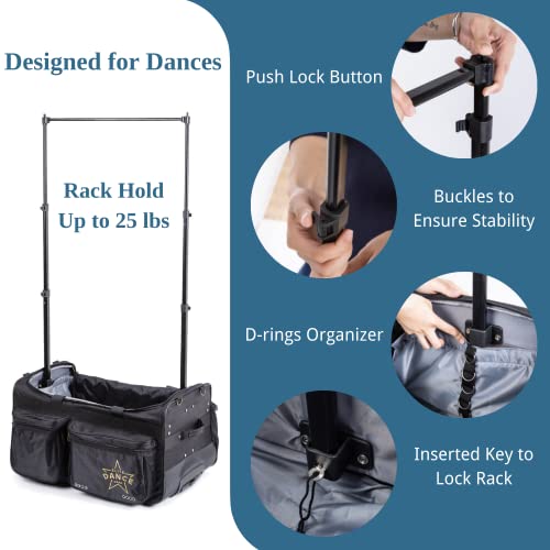 Professional Garment Duffel Bag for Dancer, 28 Inch Dance Bag with Garment Rack and Wheels for Competition, Foldable, Water Resistant Premium Exterior Nylon Fabric